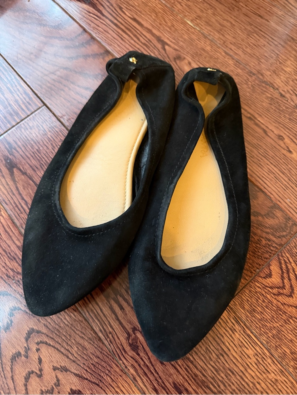 Yosi Samra Black Suede Pointed Toe Women's Ballet Flats